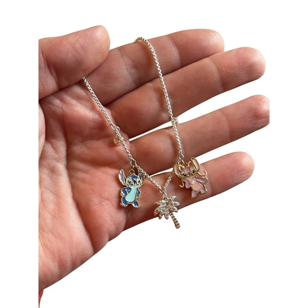 Disney Lilo Stitch Silver Charm Bracelet set of‎ two 'Ohana Means Family' Design